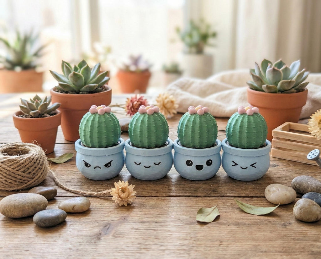 Happy Face Succulent Fidget Clicker Keychain