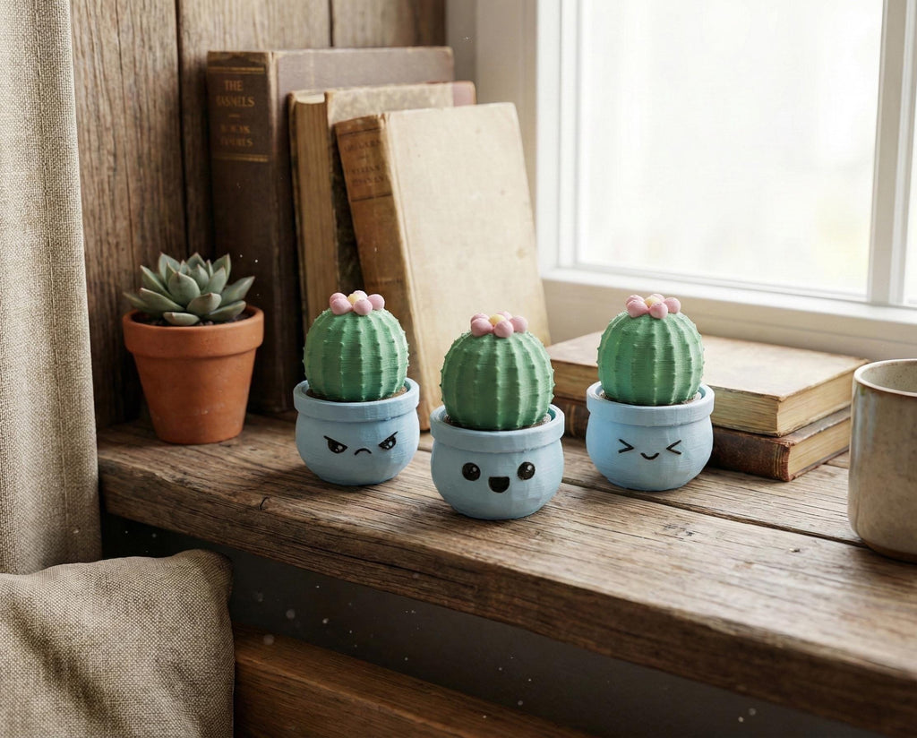 Happy Face Succulent Fidget Clicker Keychain