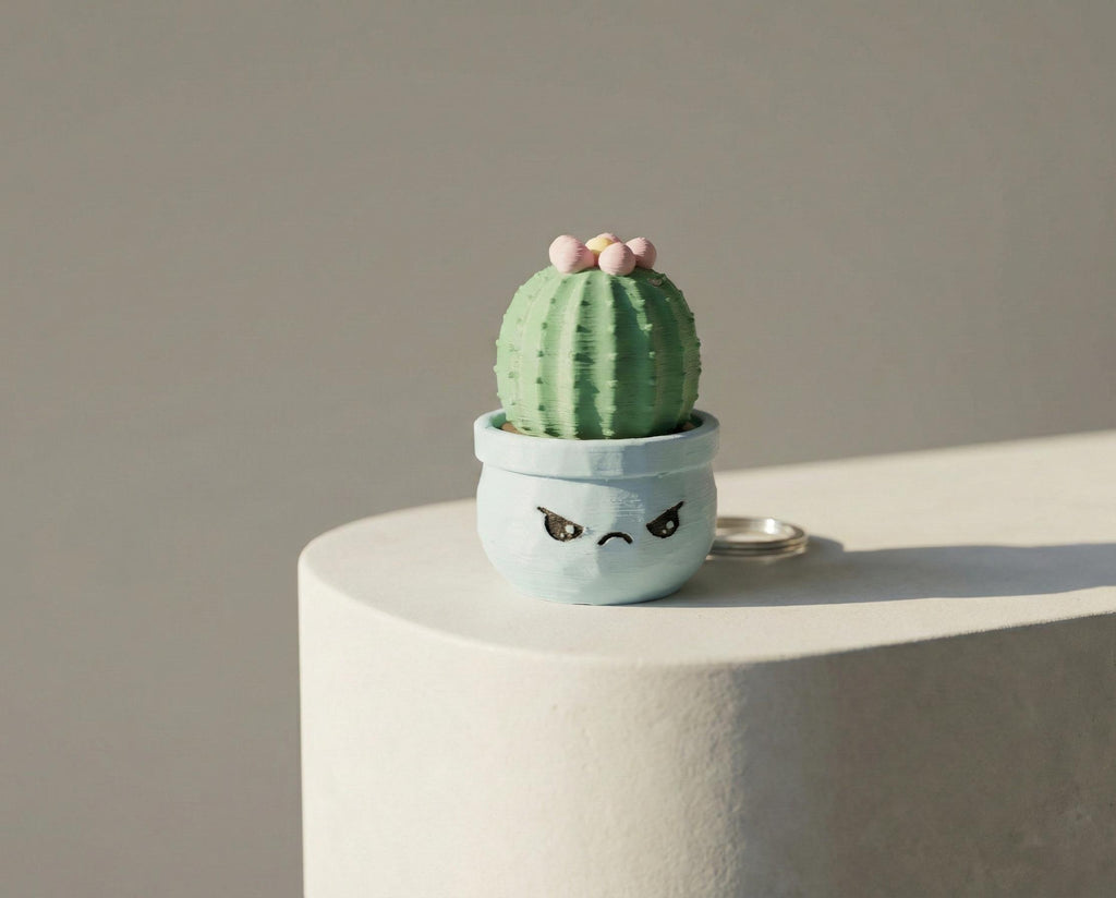 Happy Face Succulent Fidget Clicker Keychain